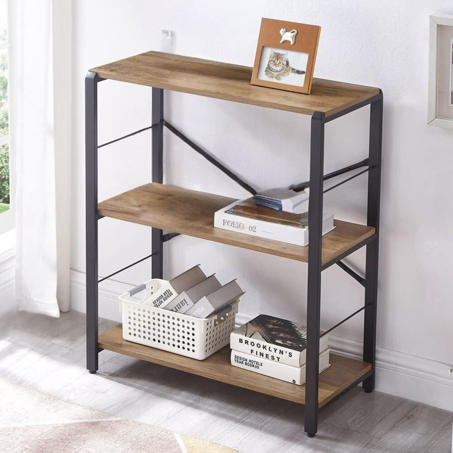 17 Stories Jahiem Wood and Metal Shelving Unit for