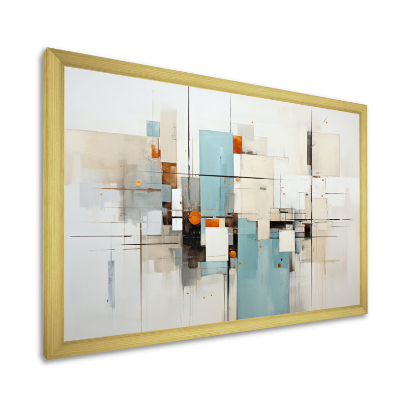 «Beige» sarcelle, suprématisme, géométries éclatées I - impression, Encadrement doré, H 16 po x l 32 po x P 1 po