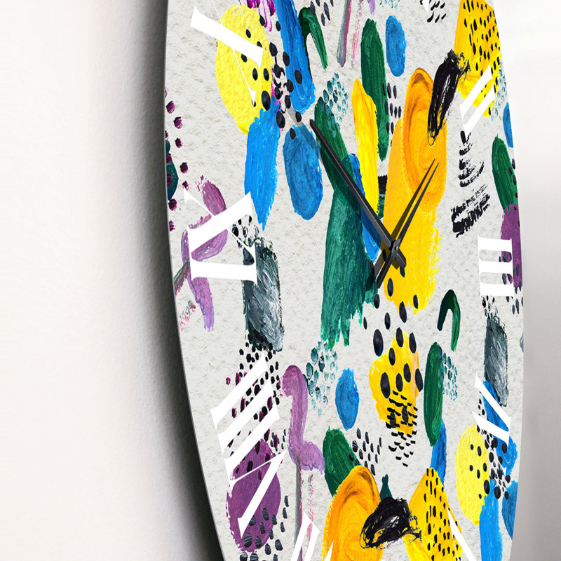 Yellow Blue and Purple Chaos Colours - Patterned Wall Clock, Medium