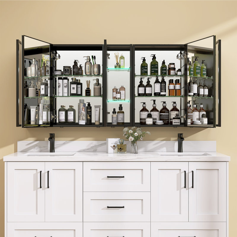Armoire à pharmacie en aluminium imperméable à l'eau à DEL 70 "avec miroir et 70 tablettes, Gauche