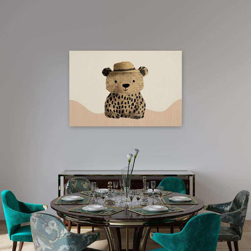 Ours tacheté avec chapeau de paille, impression d'art mural, H 32 po x l 48 po