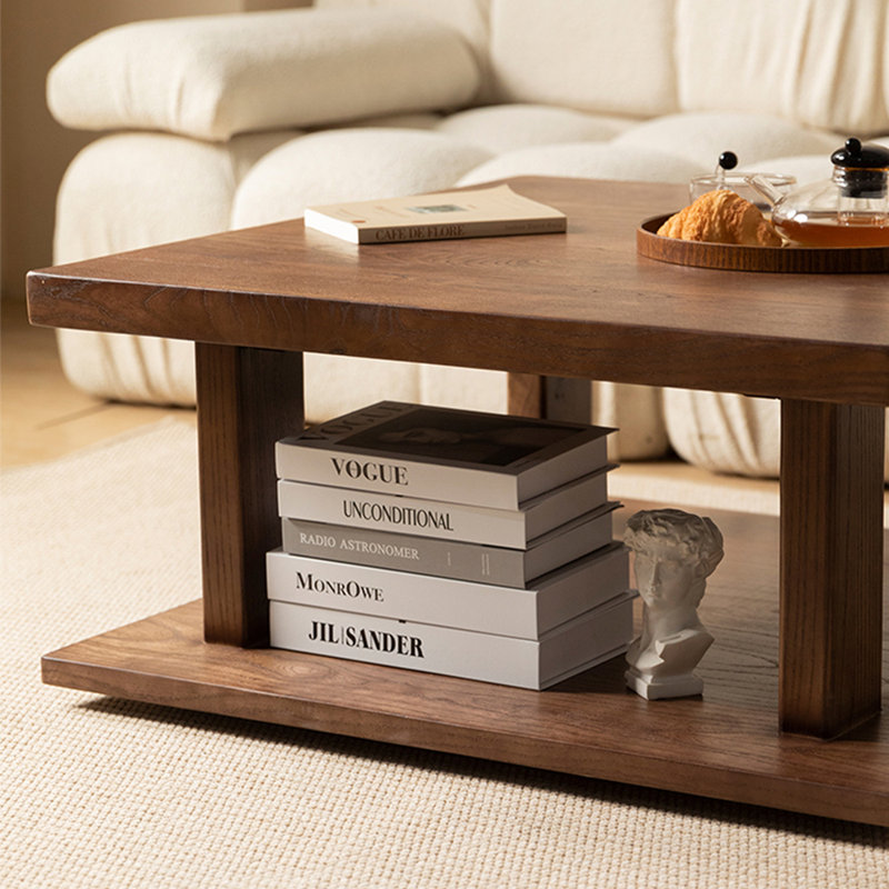 Table basse moderne en bois massif minimaliste., 14.9" H x 35.4" L x 35.4" W, Brun