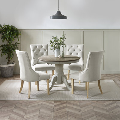 Table extensible en bois massif avec chaises en tissu Eubanks Prestow - Traditional Rustic Farmhouse