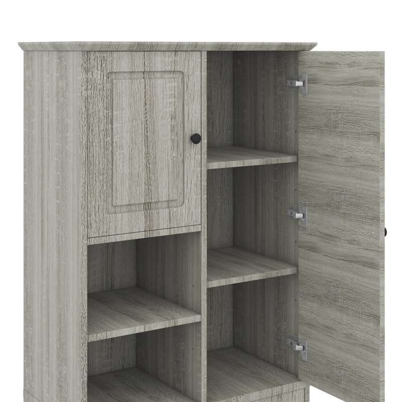 Tall Storage Cabinet With Flip-Out Basket, Adjustable Shelves & 2 Doors - Freestanding Floor Cabinet With Aluminum Alloy Handles For Bathroom, Living Room Office Organizer