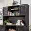 Bord de mer moderne pour le bureau à domicile, finition noire, 4 tablettes, tablettes réglables, centre ouvert, gestion des câbles, bureau compact avec esthétique, rangement peu encombrant, espaces de vie