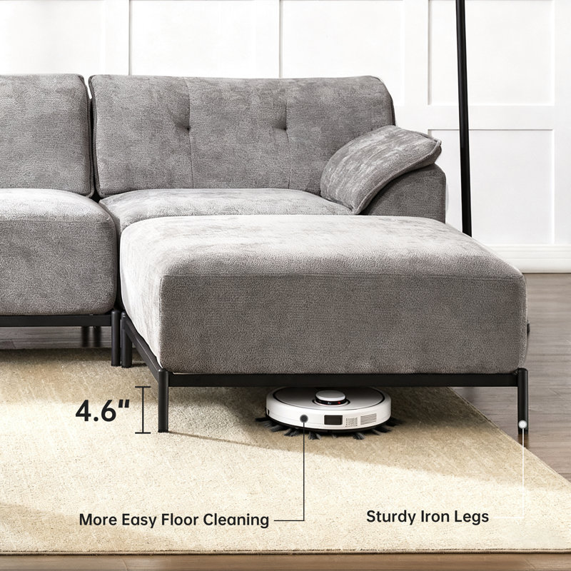 Chenille Upholstered Ottoman, Gray