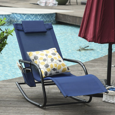 Chaise berçante de patio avec appui-tête amovible en tissu maillé bleu
