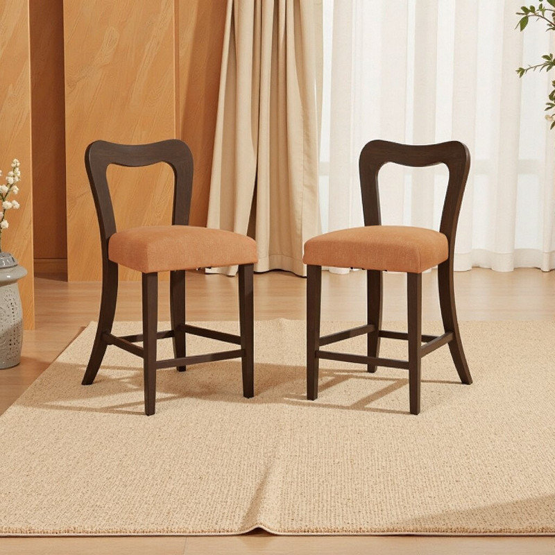 Ensemble de 2 tabourets à hauteur de comptoir en bois d'hévéa massif sans accoudoirs, Noyer, Brun