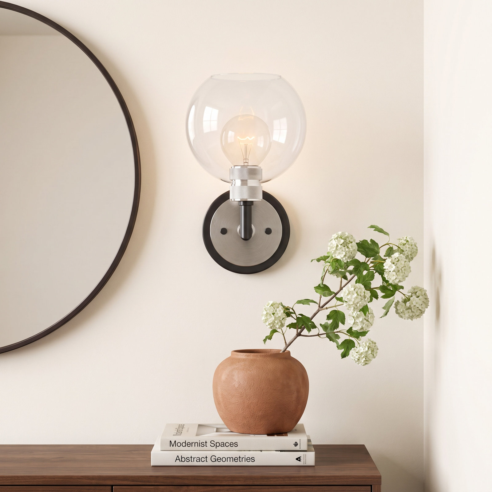 Davian Single Light Glass Dimmable Armed Sconce