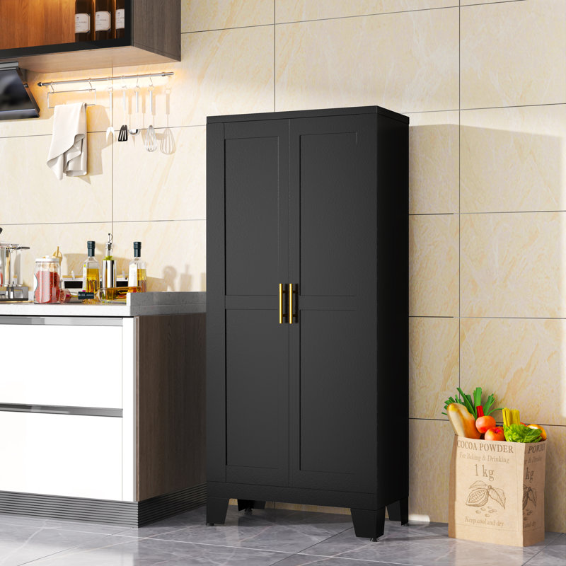 GEITIN 61"H Metal Kitchen Storage Cabinet Pantry Storage Cabinets With 2 Door And 3 Adjustable Shelves, Black