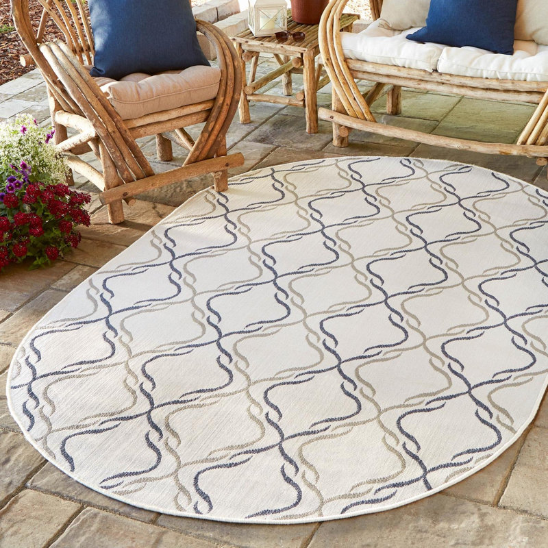Draupadi Geometric Indoor / Outdoor Rug, Oval 7'10" x 10'