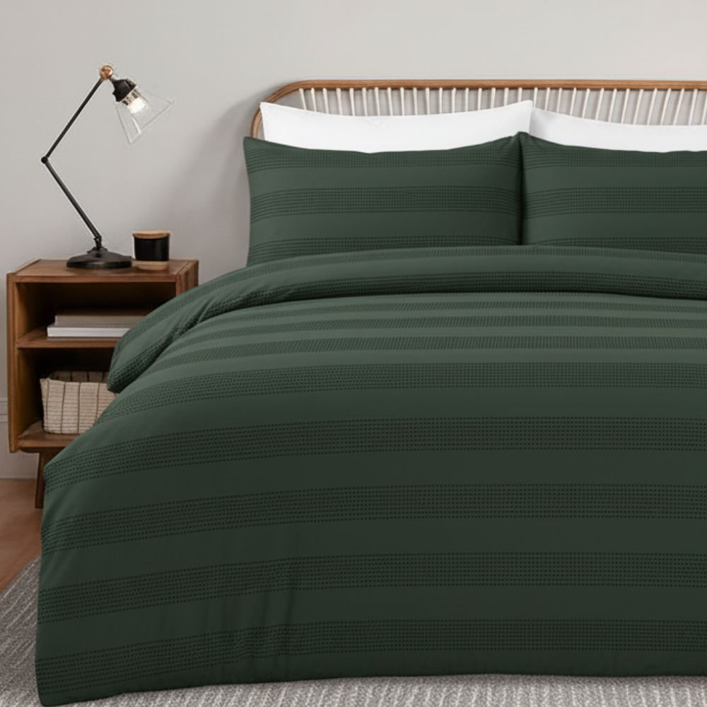 MHG Living Waffle Striped Duvet Cover Set, Marley Double 200x200cm – Cotton-Rich Polycotton Bedding – Soft, Breathable & Durable – Includes Pillowcase, Button Closure & Corner Ties - Image 4