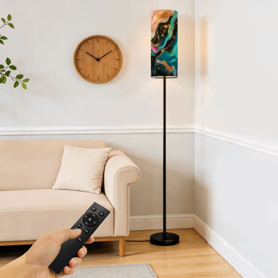 Floor Lamp Abstract Fluid Art Pink Blue Black Gold Accents Pink Blue Dimmable Modern Standing Lamp with Remote Control Footswitch Bulb Lampshade Tall Pole Corner Lamp for Living Room Bedroom Office