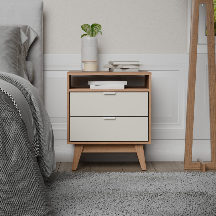 Clea Modern 2-Drawer Nightstand w/ Open Shelf - Bedside Table W17.7'