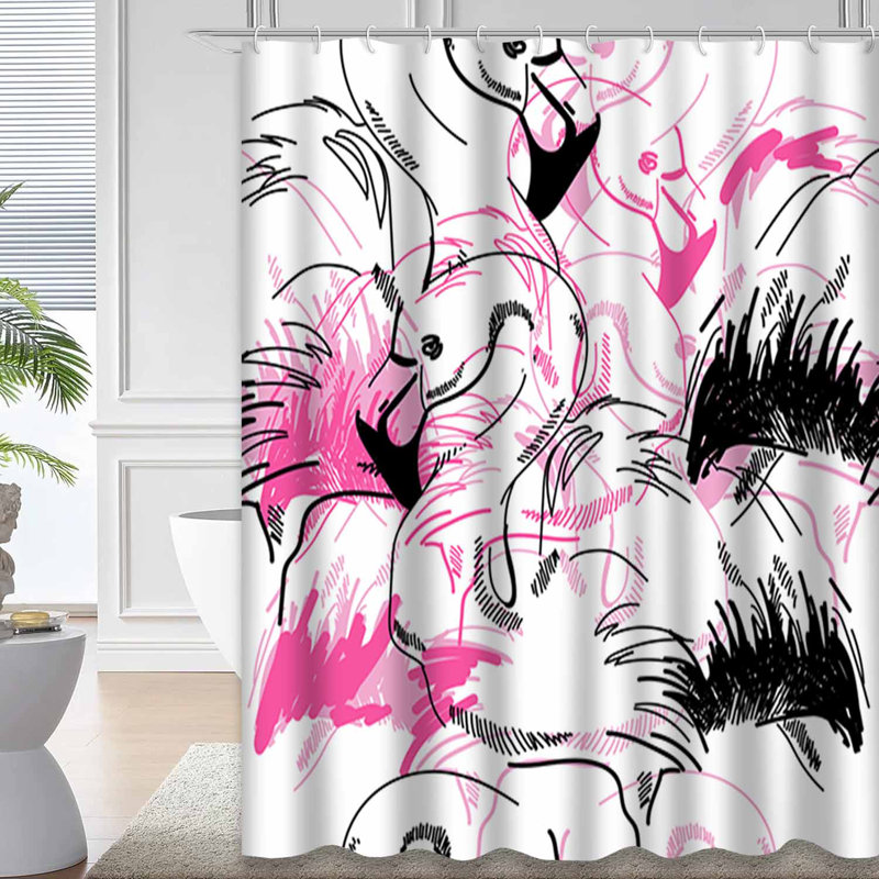 Rideau de douche imperméable à motif d'oiseaux multicolores avec 12 crochets Tropical Flamingo, L 72 po x l 84 po