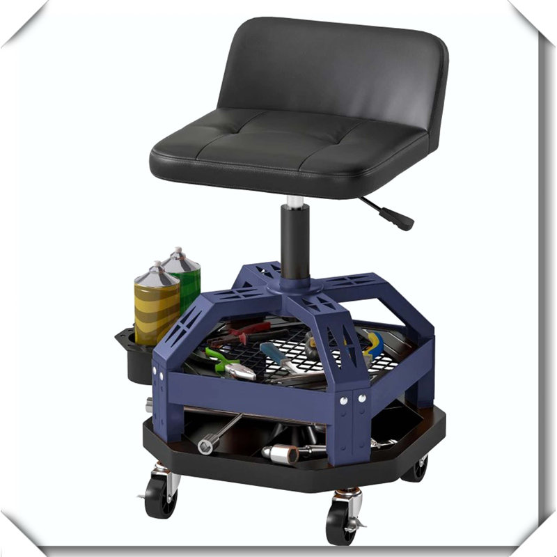 Tabouret roulant à hauteur réglable avec plateau à outils, Bleu