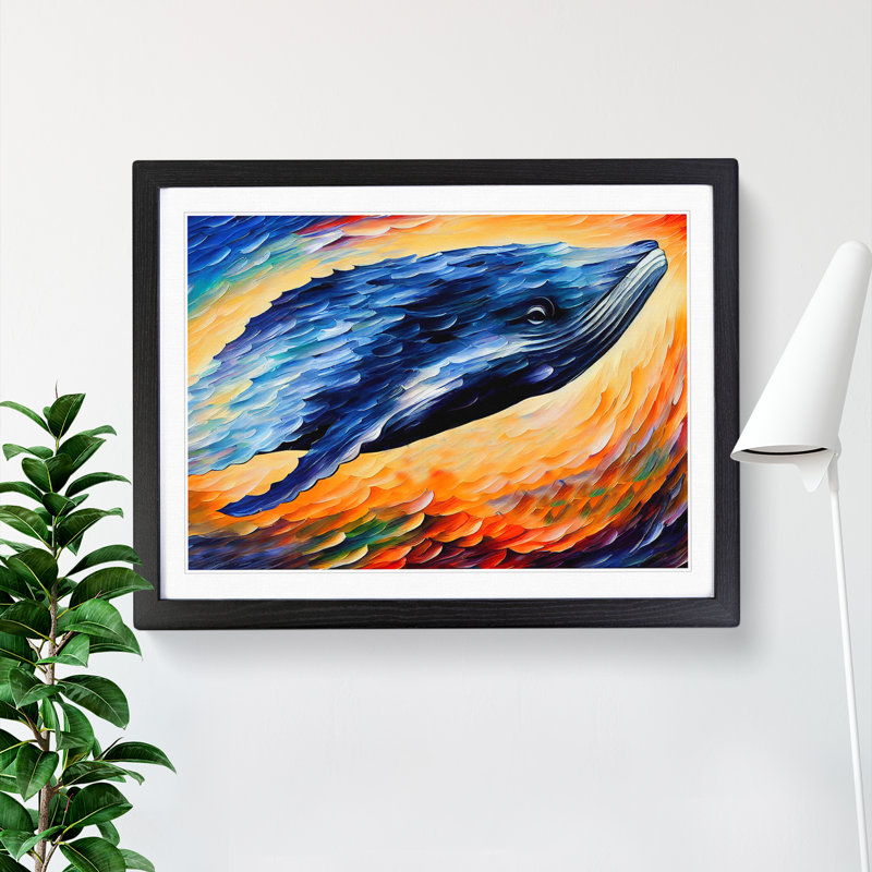 XH1022-10128X Whale Painting Abstract - Single Picture Frame Painting, 25cm H x 34cm W x 2cm D, Black Framed