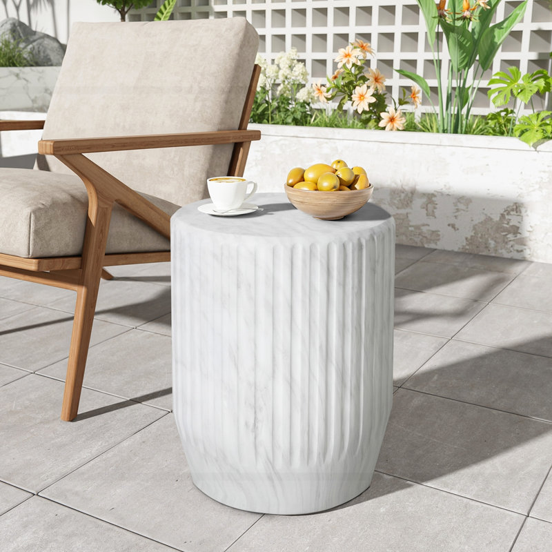 Table d'appoint d'extérieur en travertin Ponti, Blanc