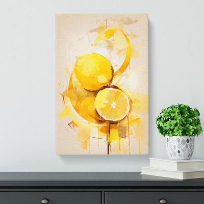 Lemon Fruit Gestural Art - Wrapped Canvas