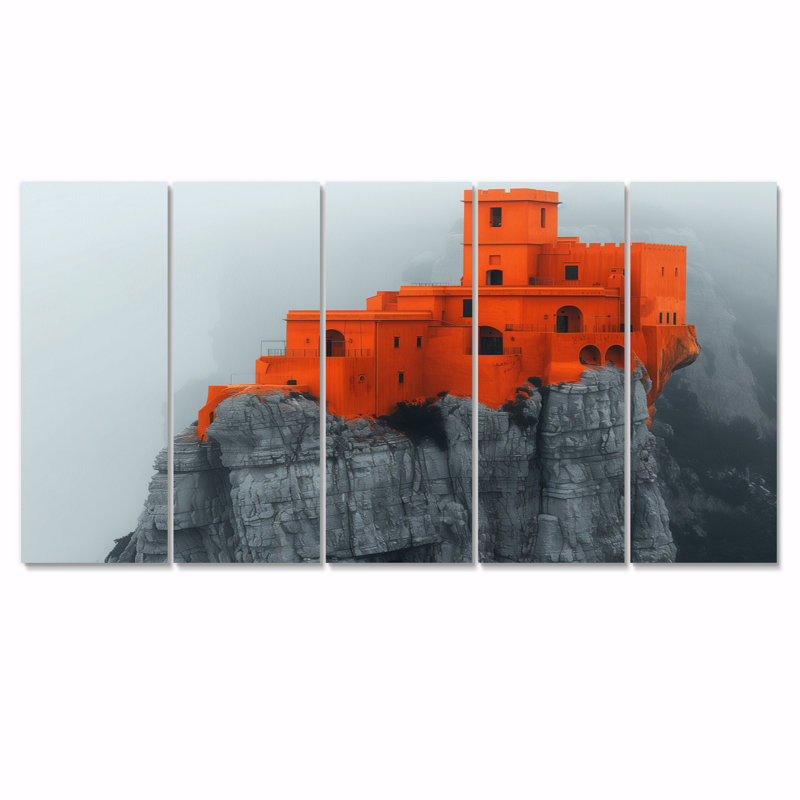 Hiver, orange, monochrome, montagne, forteresse, H 28 po x l 60 po