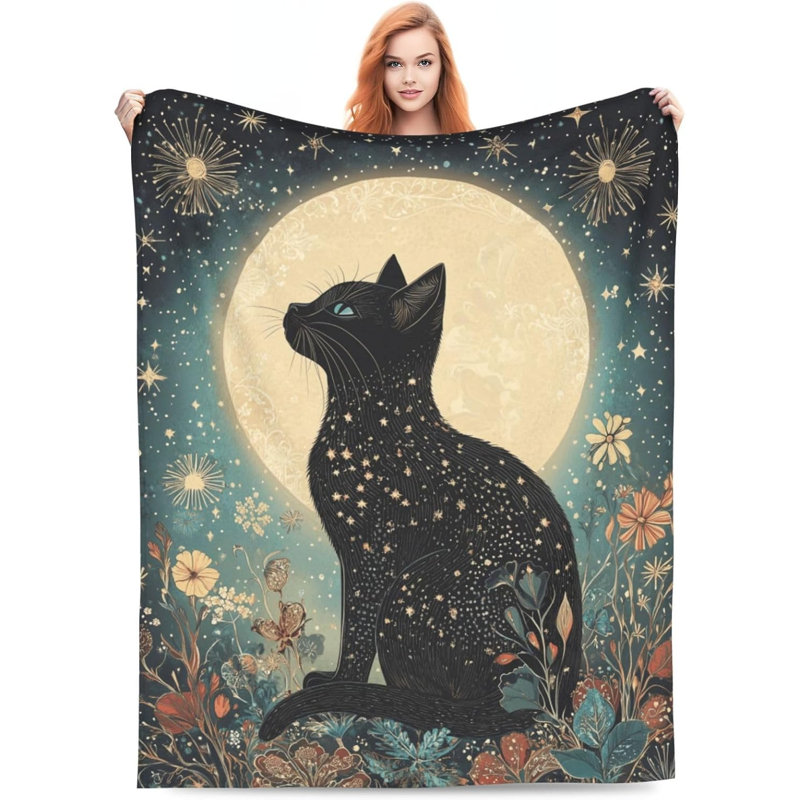 Jeté en flanelle à motif floral Black Cat Moon, 40" L x 30" W