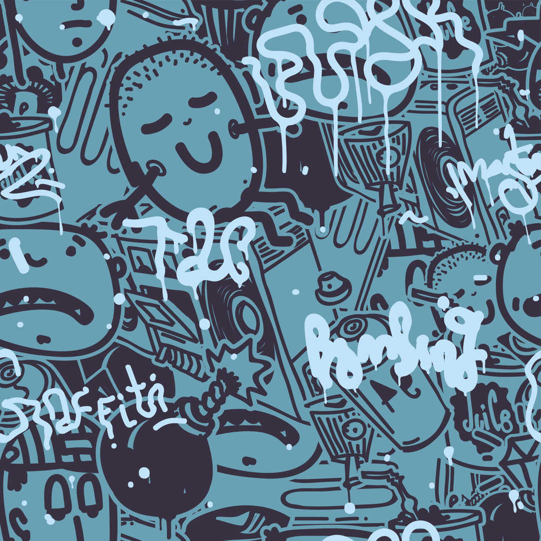 Graffiti Seamless Pattern Colour - Wrapped Canvas Print