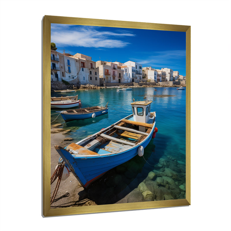 Espagne, village de pêche côtier II - Espagne, art mural sur toile, H 20 po x l 12 po x P 1 po, Encadrement doré