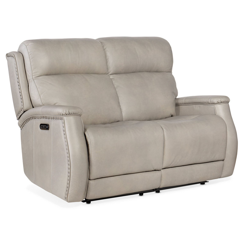 MS 56" Genuine Leather Power Reclining Loveseat, Cuir véritable gris