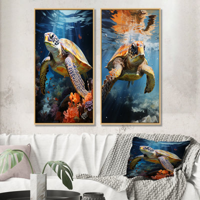 Dreamy Marine Encounter - Tortue, ensemble de 2 reproductions d'art mural