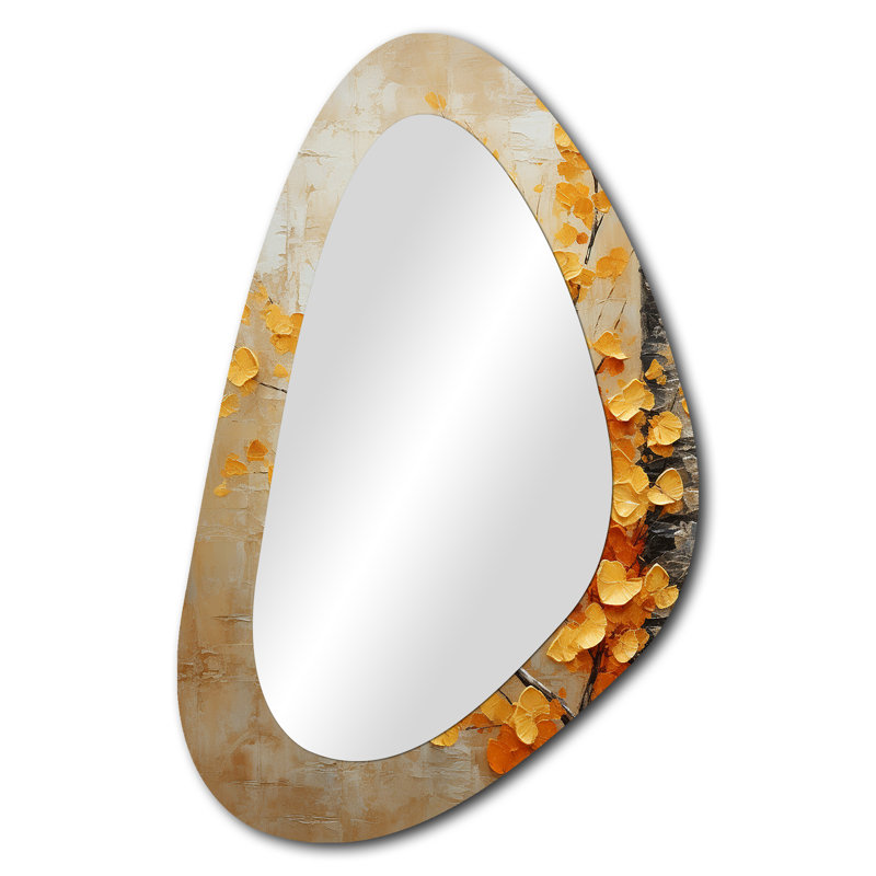 Jaune jaune Basswood forest III - arbre, miroir mural asymétrique unique, miroir Freeform moderne