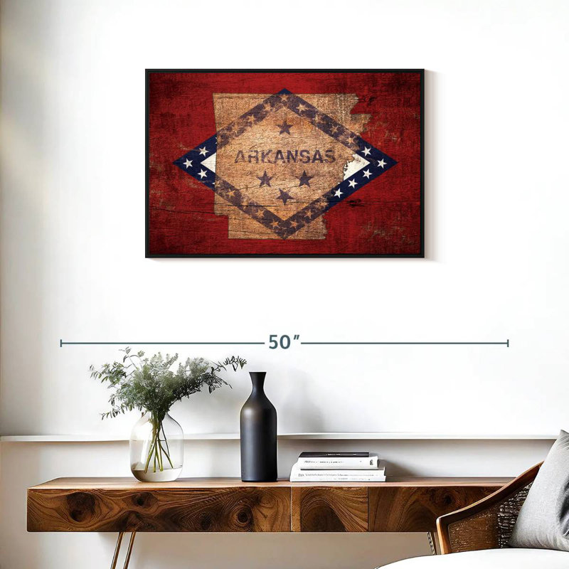 Carte d'État sur le drapeau de l'Arkansas, Cadre flottant noir, 31 po x 21 po