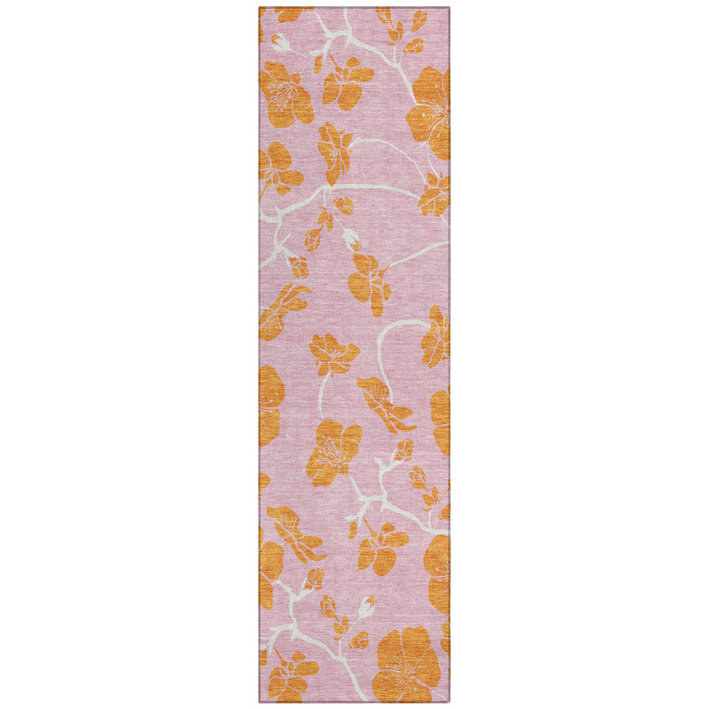 Inoa Pink Washable Indoor-Outdoor Rug - , 2'3" x 7'6"