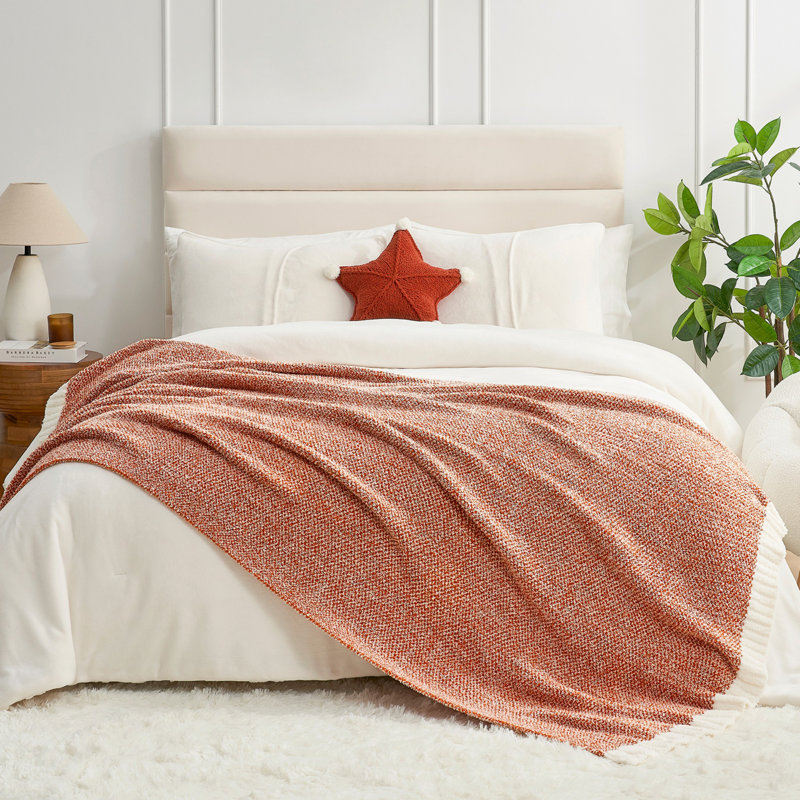  Jeté tricoté réversible Heather Knit, L 60 po x l 50 po, Orange