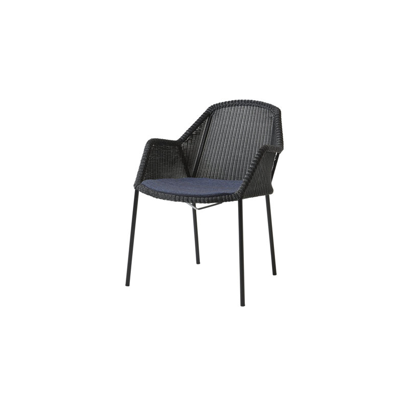 Breeze Stacking Patio Dining Armchair with Cushion, Black, Taupe