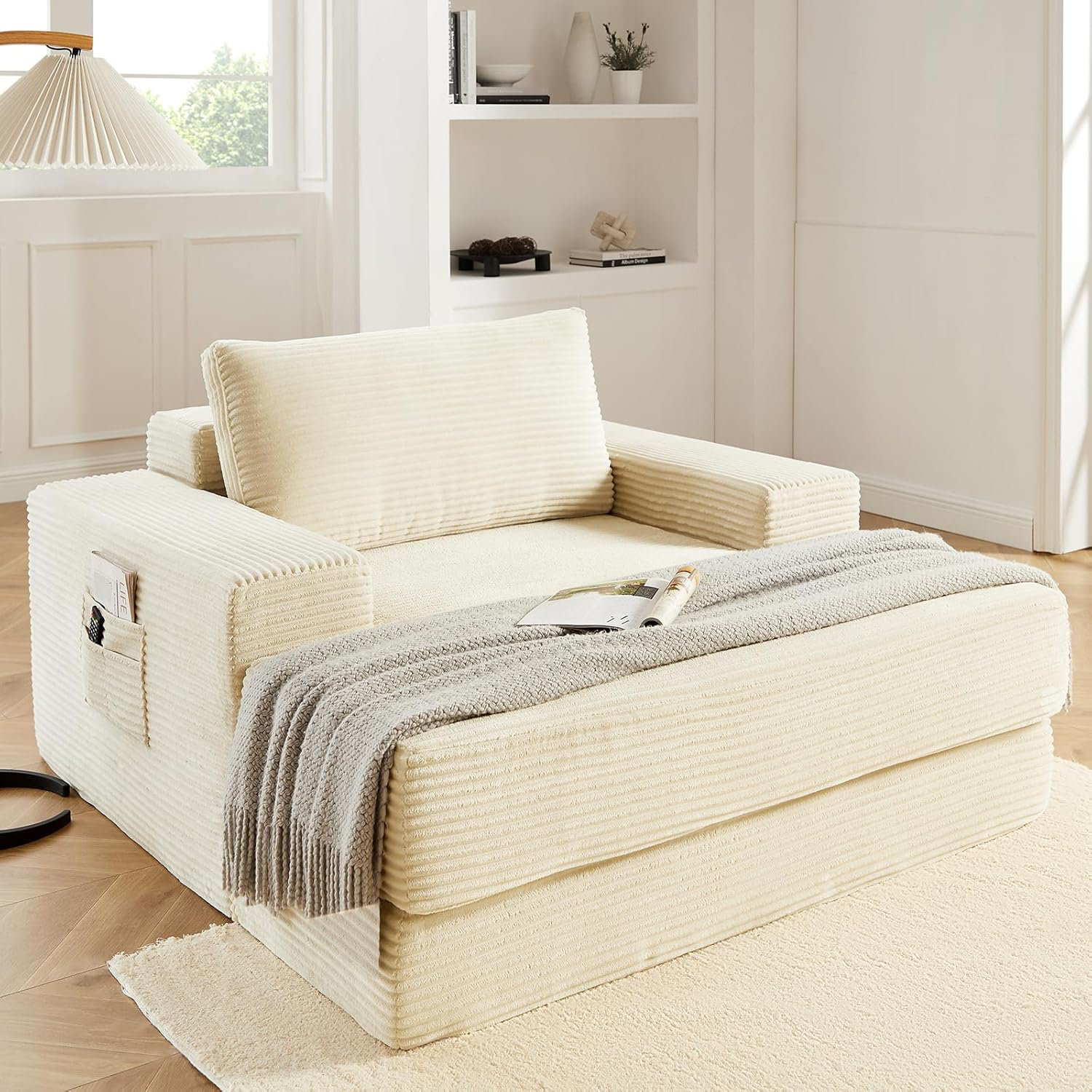 Ebern Designs Compression Sofa Bed - 3-in-1 Convertible Sleeper with Adjustable Back and Side Pockets | Wayfair