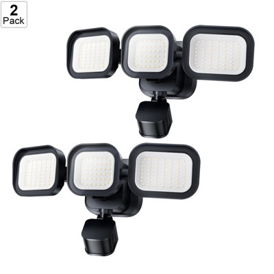 Ensemble de 2 lumières de sécurité à DEL 6500LM avec portée détectée à 270 ° 72 pi, lumière extérieure à détecteur de mouvement, crépuscule extérieur à l'aube avec IP65 résistant aux intempéries pour le garage, la cour