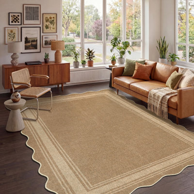 Tapis extérieur festonné et lavable - aspect faux jute, antidérapant, mince, résistant aux marques, facile à nettoyer pour le patio, le salon, sous la table - jute, 9 x 12 pi (274 x 366 cm)