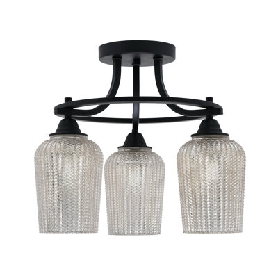 Paramount 3 Light Semi-Flush Shown In Matte Black Finish With 5" Silver Textured Glass