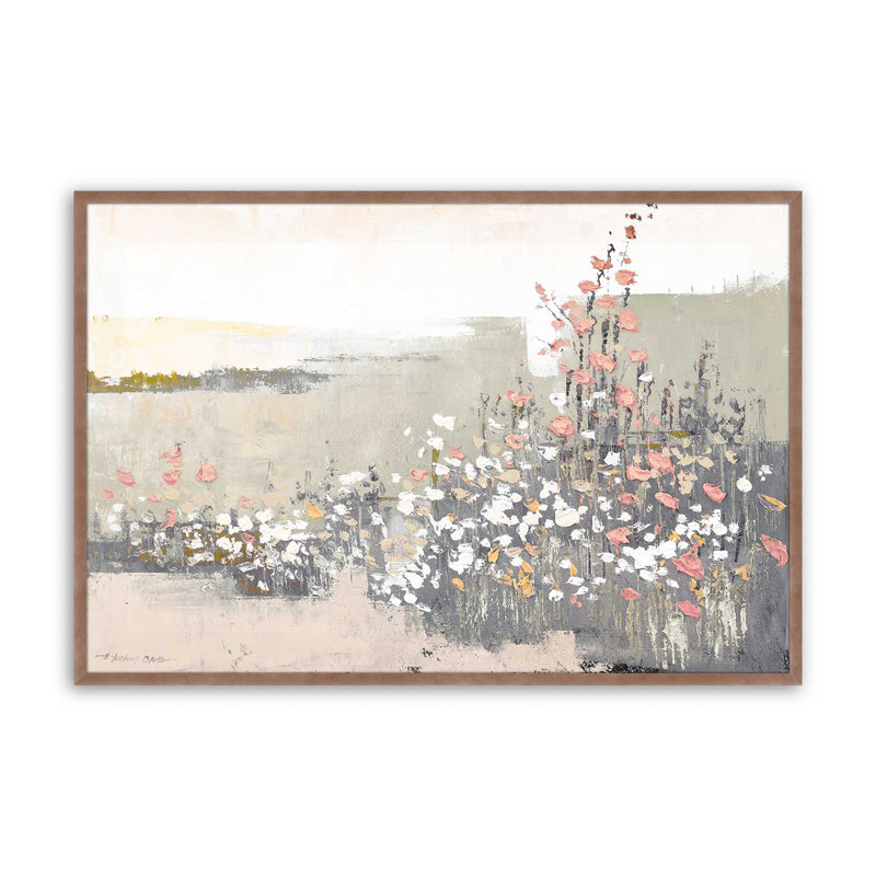 «Floral Haze» sur papier, Encadré rose poudre, H 19 po x l 25 po