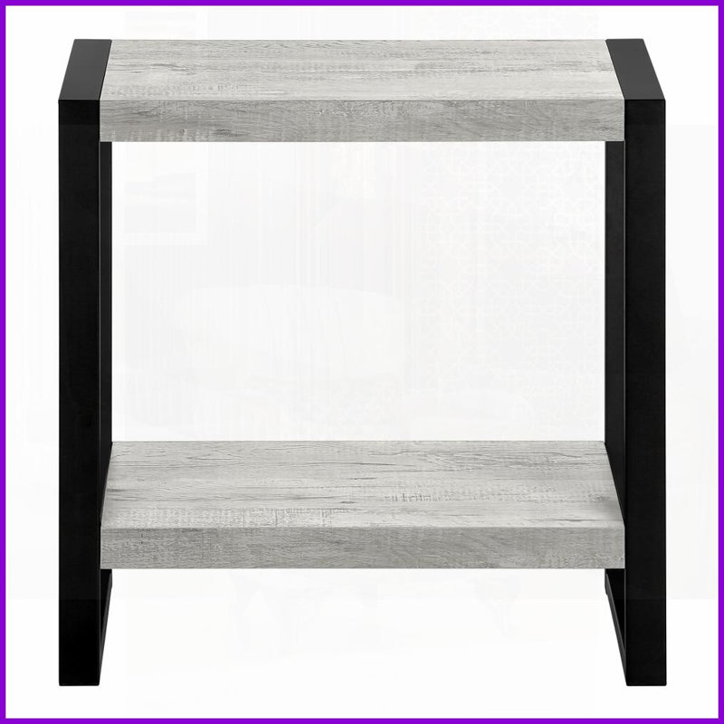 Table basse à 2 niveaux peu encombrante avec plateau en bois gris et amp; Pieds noirs en métal pour le salon