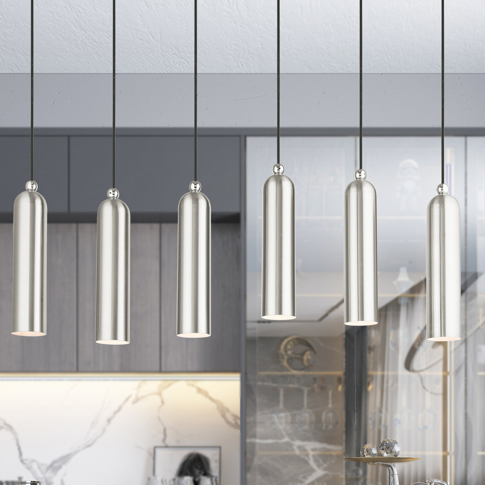 Veikko Dimmable 6-Light Pendant, Brushed Nickel