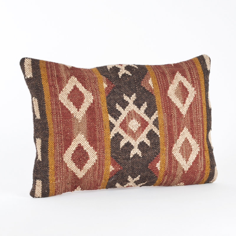 Multicolor Kilim Design Embroidered Rectangular Throw Pillow