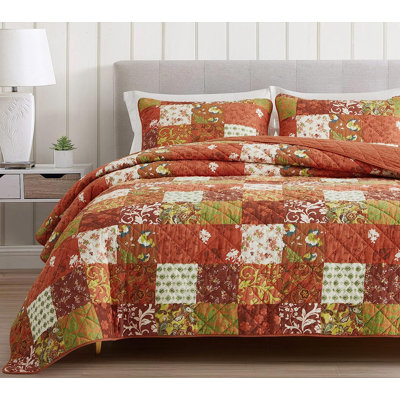 Boho Washed Cotton Floral Printed Patchwork Quilt Set