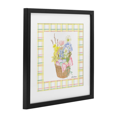 Spring Basket on Plaid Framed Print Under Glass, design by Lee Ann Sanders