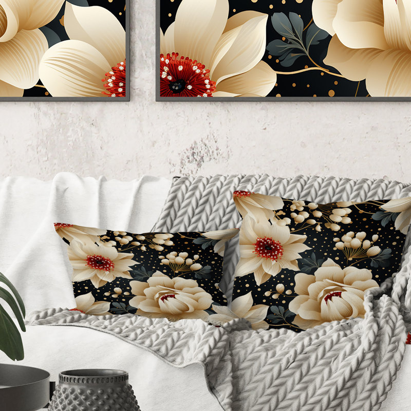 Victorian Elegance Motif à pois II - Coussin décoratif à pois, H 16 po x l 16 po