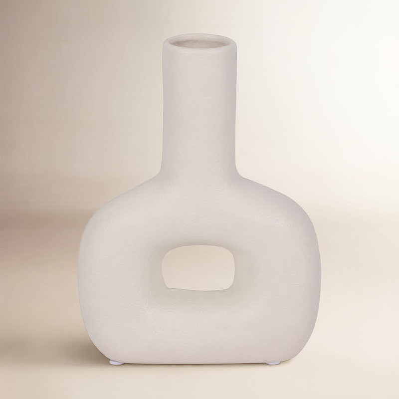 Rachael Modern Geometric Stoneware Dolomite Vase - Minimalist Decorative Accent for Contemporary Home Decor, Cotton
