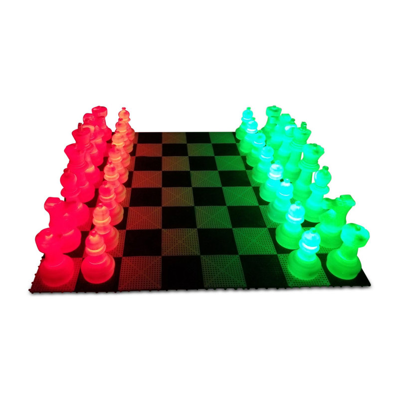 25" Tall Light-Up Giant Chess Set - Night Use - 2 White Sides Light Red and White, Red/Green