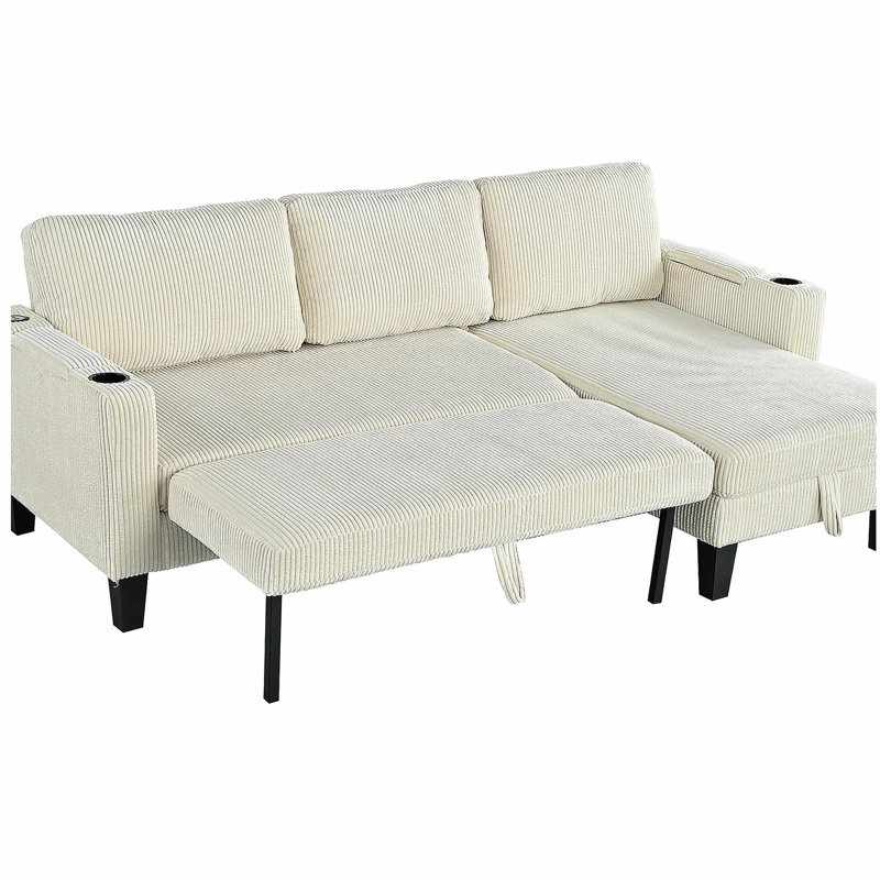 Canapé-lit réversible avec porte-gobelet, rangement et ports USB, canapé-lit en L à carreaux moderne, convenant au salon, à la chambre à coucher, à un appartement ou au bureau