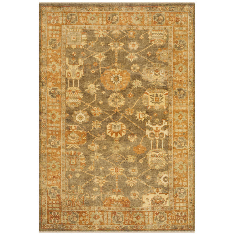 Oushak Oriental Hand-Knotted Wool Brown/Rust Area Rug, Rectangle 6' x 9'