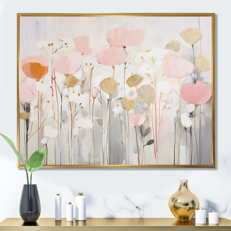 «Pink Blossoming Garden - Abstract Botanicals», reproduction sur toile, 24" H x 32" W, Black Picture Framed